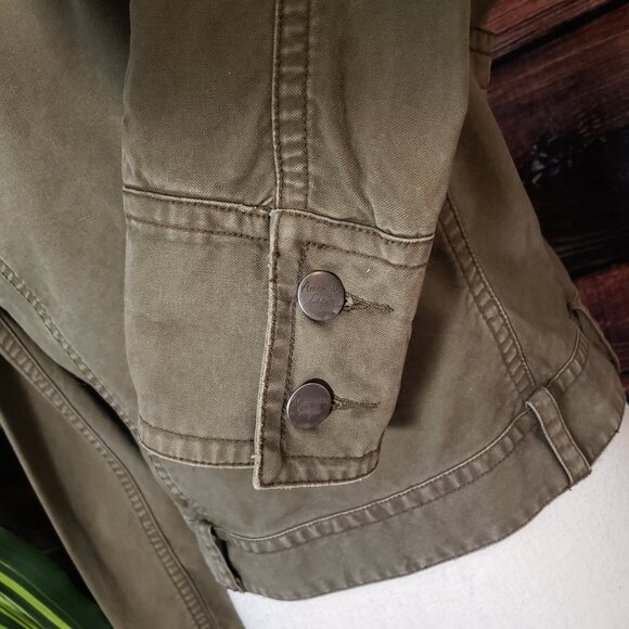 American Eagle Denim Military Jacket Size M Cropped Brown Button Front - Picture 4 of 9